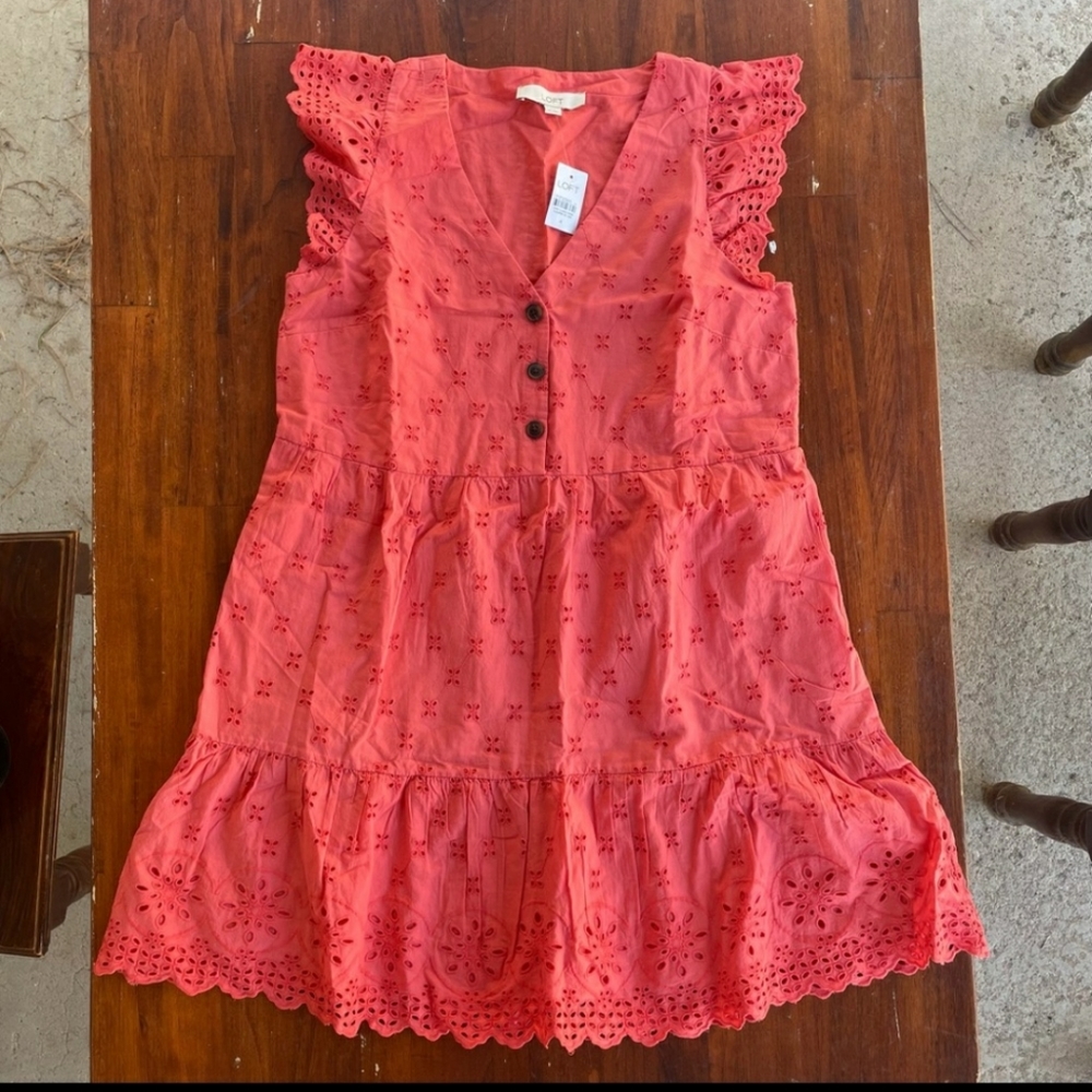 LOFT Coral Floral Lace Sleeveless Dress